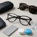 Occhiali da vista in composizione prodotto, senza persone